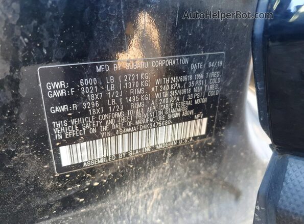 4S4WMAFD4K3475680 2019 SUBARU ASCENT Black Vista de la etiqueta del VIN