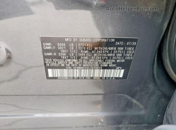 4S4WMAFD4L3478919 2020 SUBARU ASCENT Gray Widok komory silnika