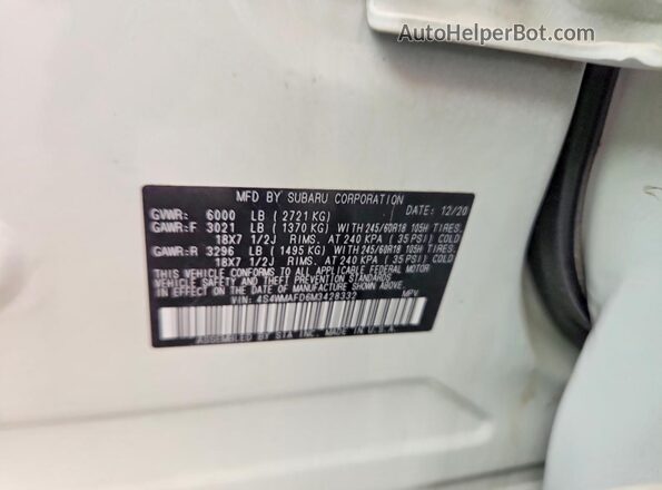 4S4WMAFD6M3428332 2021 SUBARU ASCENT White VIN կոդի պիտակի տեսք