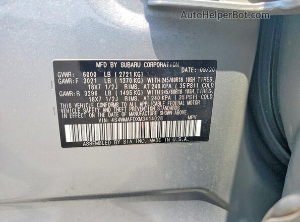 4S4WMAFDXM3414028 2021 SUBARU ASCENT Серебряный Панорамный вид салона 360°