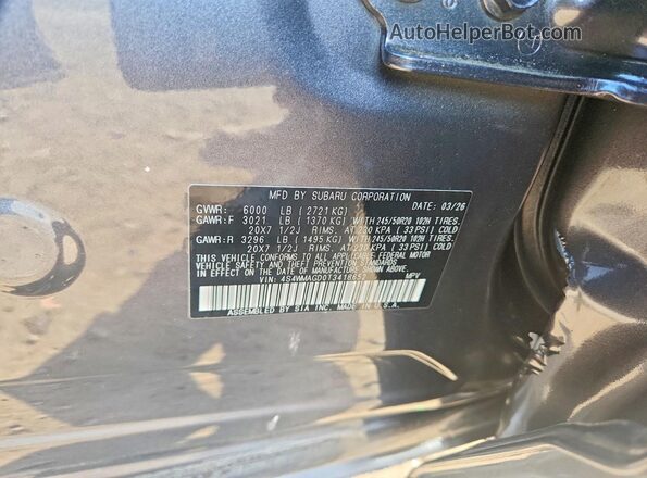 4S4WMAGD0T3418652 2026 SUBARU ASCENT Gray VIN կոդի պիտակի տեսք