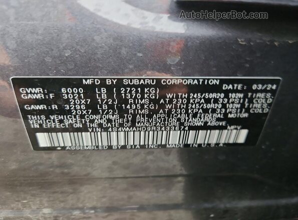 4S4WMAHD9R3433674 2024 SUBARU ASCENT Gray VIN კოდის სტიკერის ხედი