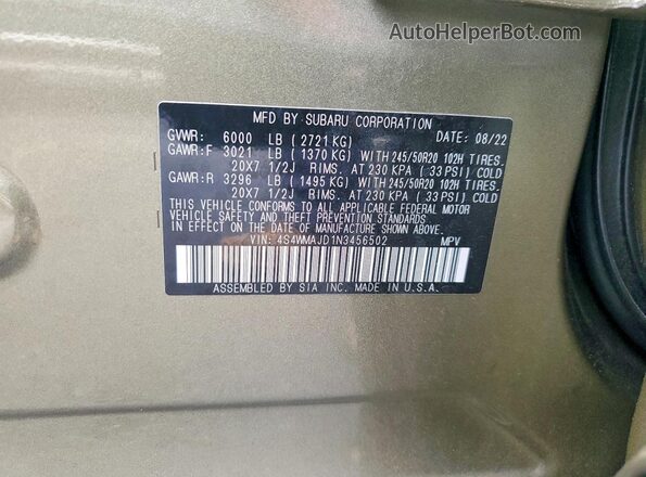 4S4WMAJD1N3456502 2022 SUBARU ASCENT Green სალონის 360-გრადუსიანი ხედი