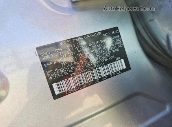 4S4WMAJD3N3445338 2022 SUBARU ASCENT Silver Вид наклейки з VIN-кодом