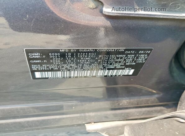 4S4WMAJD7L3474726 2020 SUBARU ASCENT Gray Widok naklejki z numerem VIN