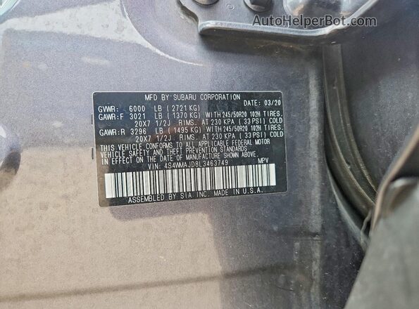 4S4WMAJD8L3463749 2020 SUBARU ASCENT Black 360 interior view