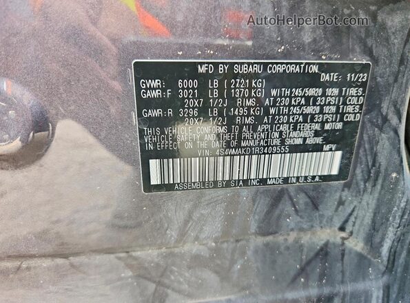 4S4WMAKD1R3409555 2024 SUBARU ASCENT Угольный Вид наклейки с VIN-кодом