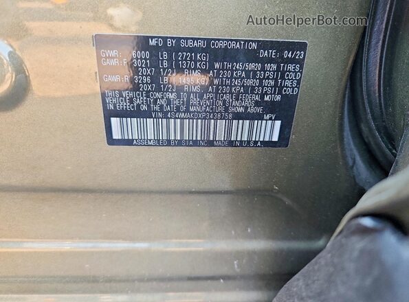 4S4WMAKDXP3438758 2023 SUBARU ASCENT Green Widok wnętrza 360 stopni