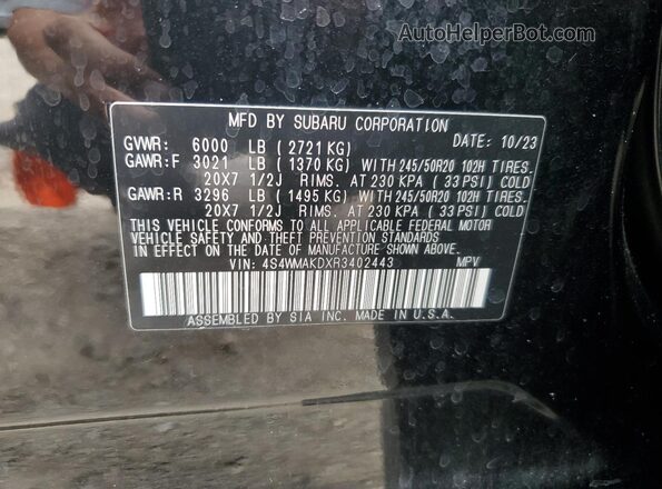 4S4WMAKDXR3402443 2024 SUBARU ASCENT Black VIN კოდის სტიკერის ხედი