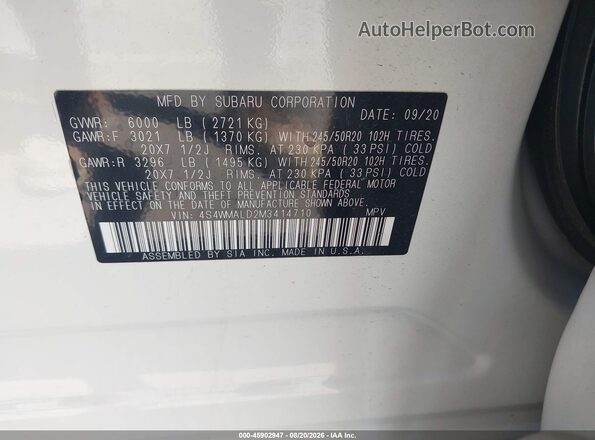 4S4WMALD2M3414710 2021 SUBARU ASCENT Белый Вид подкапотного пространства