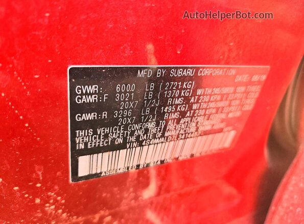 4S4WMALD7L3414457 2020 SUBARU ASCENT Red VIN sticker view
