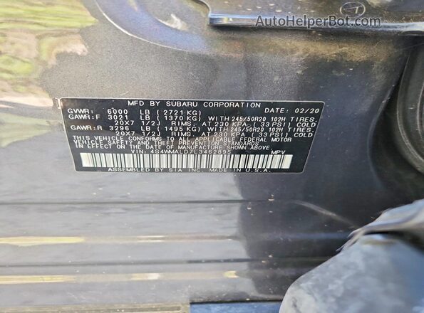 4S4WMALD7L3462895 2020 SUBARU ASCENT Charcoal Vista interior de 360 grados