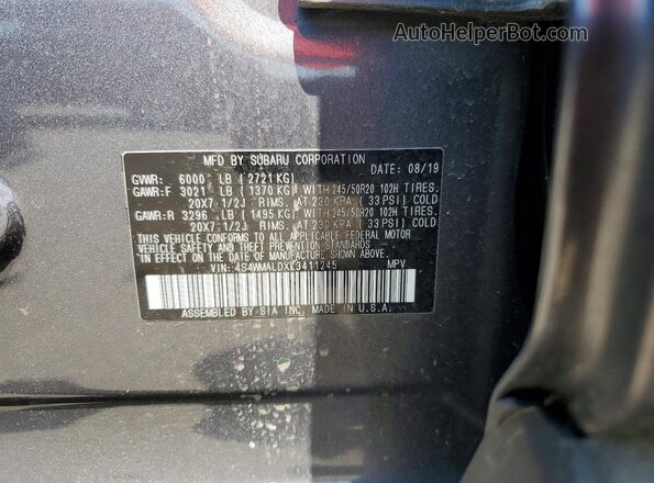 4S4WMALDXL3411245 2020 SUBARU ASCENT Gray Widok wnętrza 360 stopni