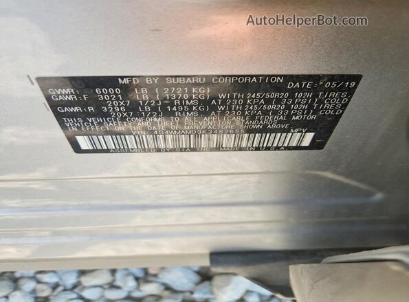 4S4WMAMD3K3482655 2019 SUBARU ASCENT Silver Вид наклейки з VIN-кодом