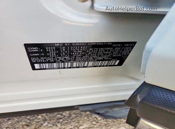 4S4WMAMD6M3468509 2021 SUBARU ASCENT White VIN sticker view