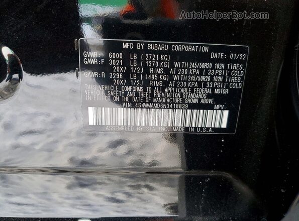 4S4WMAMD6N3418839 2022 SUBARU ASCENT Black Vista interior de 360 grados