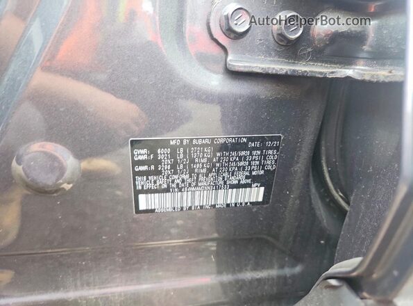 4S4WMAMDXN3417533 2022 SUBARU ASCENT Gray VIN კოდის სტიკერის ხედი
