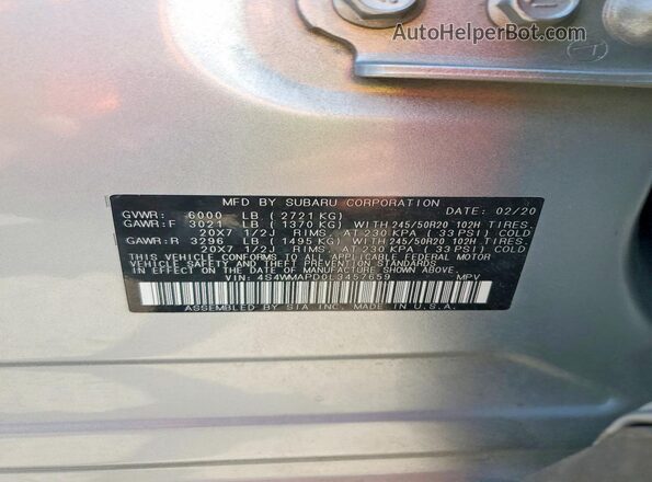 4S4WMAPD0L3457659 2020 SUBARU ASCENT Silver Սալոնի 360 աստիճան տեսք