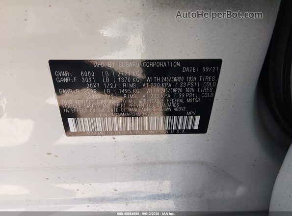 4S4WMAPD4M3474210 2021 SUBARU ASCENT White Vista del compartimento del motor