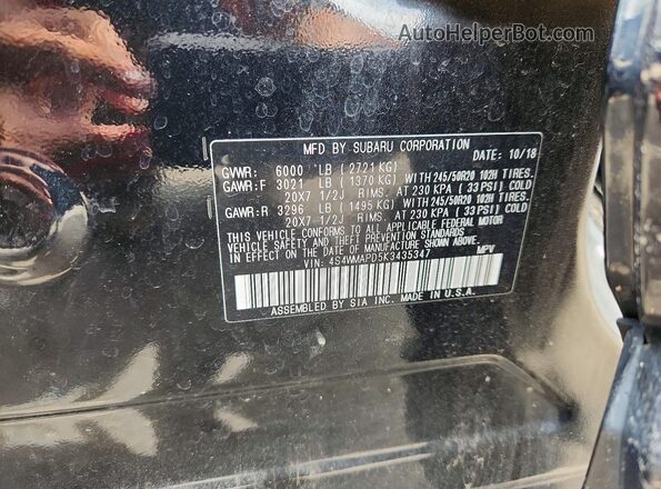4S4WMAPD5K3435347 2019 SUBARU ASCENT Black VIN sticker view