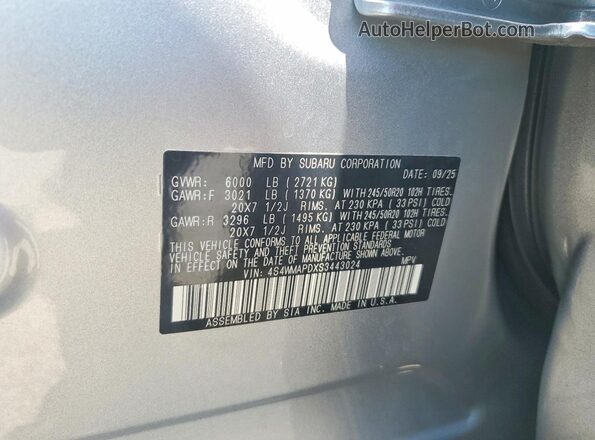 4S4WMAPDXS3443024 2025 SUBARU ASCENT Silver Engine compartment view