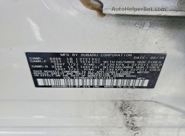 4S4WMARD1K3404481 2019 SUBARU ASCENT White სალონის 360-გრადუსიანი ხედი