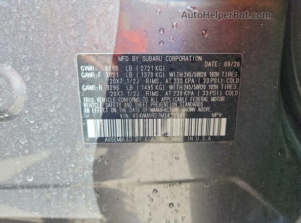 4S4WMARD7M3412278 2021 SUBARU ASCENT Gray 360 interior view