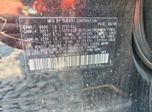 4S4WMARD9K3479395 2019 SUBARU ASCENT Black Vista de la etiqueta del VIN
