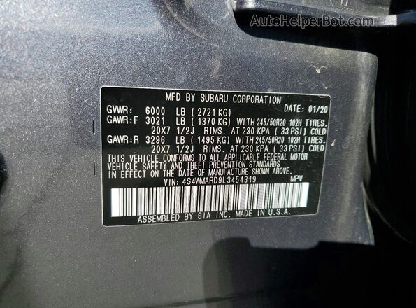 4S4WMARD9L3454319 2020 SUBARU ASCENT Gray Engine compartment view