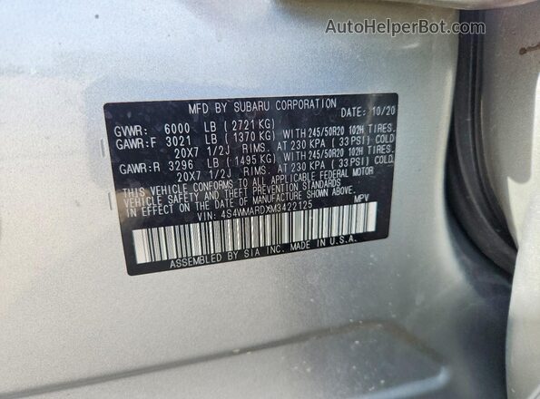 4S4WMARDXM3422125 2021 SUBARU ASCENT Серебряный Панорамный вид салона 360°