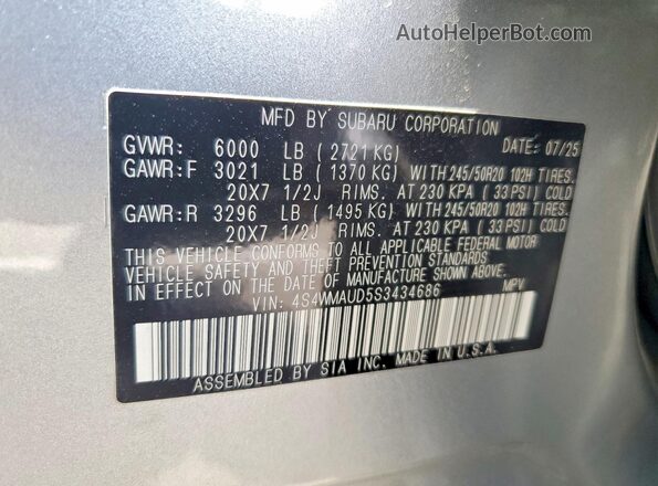 4S4WMAUD5S3434686 2025 SUBARU ASCENT Silver 360 interior view