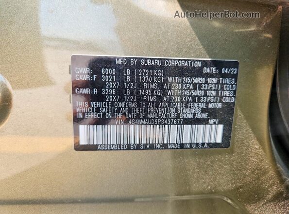 4S4WMAUD9P3437677 2023 SUBARU ASCENT Зеленый Вид наклейки с VIN-кодом