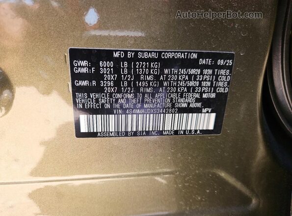 4S4WMAUDXS3442802 2025 SUBARU ASCENT Green Widok wnętrza 360 stopni