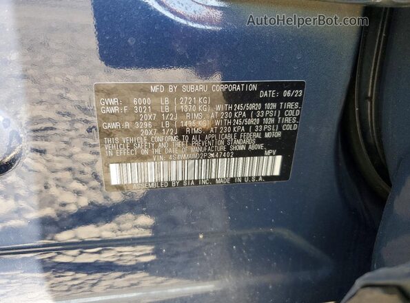4S4WMAWD2P3447402 2023 SUBARU ASCENT Blue Vista interior de 360 grados