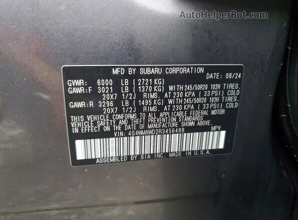 4S4WMAWD2R3456488 2024 SUBARU ASCENT Gray Вид наклейки з VIN-кодом