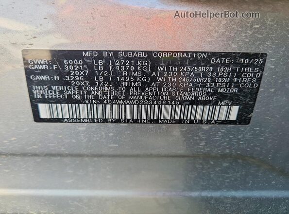 4S4WMAWD2S3446145 2025 SUBARU ASCENT Silver Vista del compartimento del motor