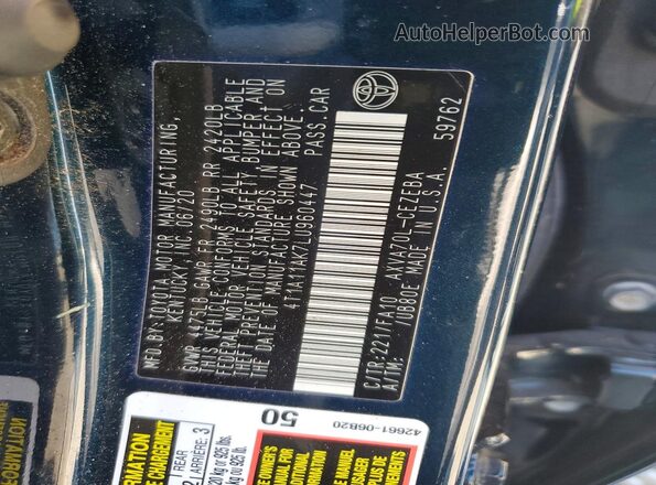 4T1A11AK7LU960447 2020 TOYOTA CAMRY Black Vista del compartimento del motor