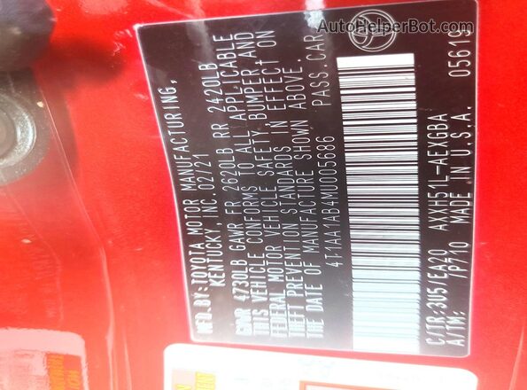 4T1AA1AB4MU005686 2021 TOYOTA AVALON Red Вид підкапотного простору