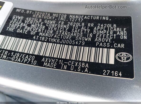 4T1B21HK6JU005479 2018 TOYOTA CAMRY HYBRID Silver Engine compartment view