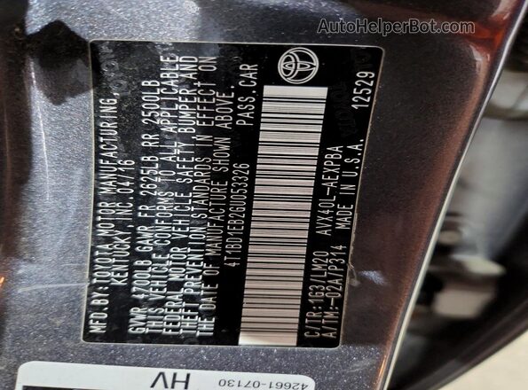 4T1BD1EB2GU053326 2016 TOYOTA AVALON Gray Engine compartment view