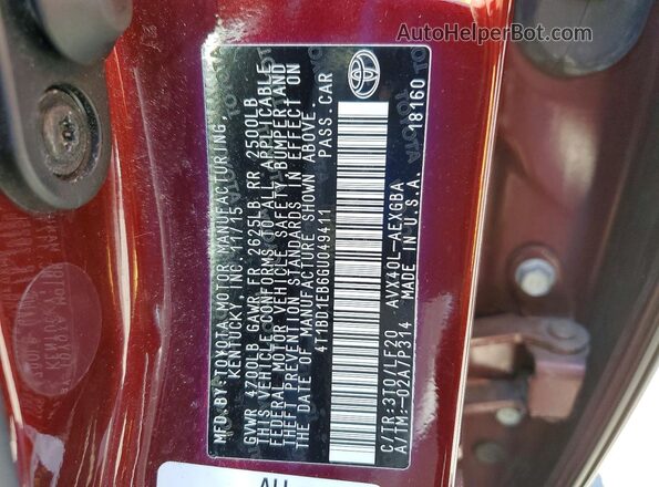 4T1BD1EB6GU049411 2016 TOYOTA AVALON Burgundy Vista del compartimento del motor