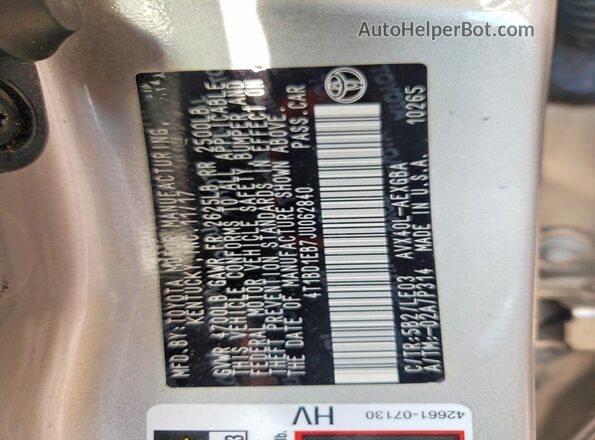 4T1BD1EB7JU062840 2018 TOYOTA AVALON Gold Շարժիչի բաժամունքի տեսք