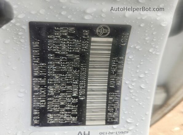 4T1BD1EB9JU063911 2018 TOYOTA AVALON White Vista del compartimento del motor