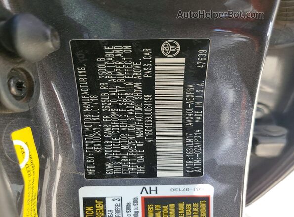 4T1BD1EB9JU064198 2018 TOYOTA AVALON Серый Вид подкапотного пространства