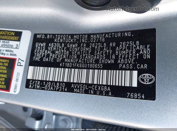 4T1BD1FK6GU190655 2016 TOYOTA CAMRY HYBRID Silver Widok komory silnika