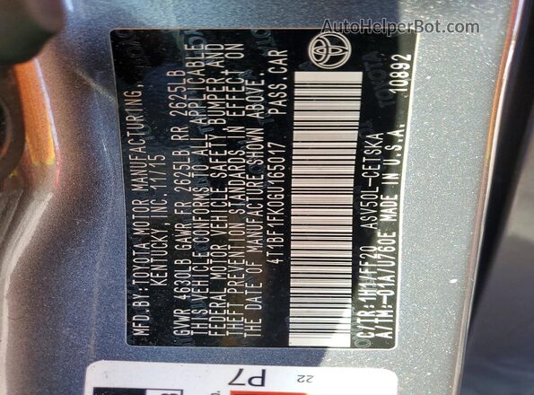 4T1BF1FK0GU165017 2016 TOYOTA CAMRY Gray ძრავის განყოფილების ხედი