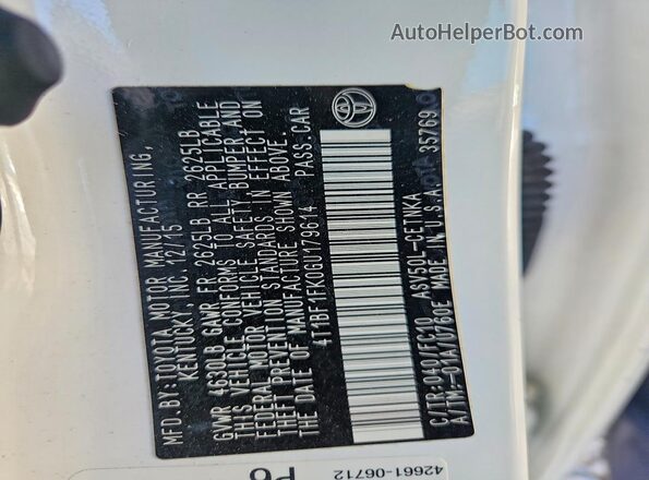4T1BF1FK0GU179614 2016 TOYOTA CAMRY Белый Вид подкапотного пространства
