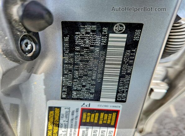 4T1BF1FK0GU246230 2016 TOYOTA CAMRY Silver ძრავის განყოფილების ხედი