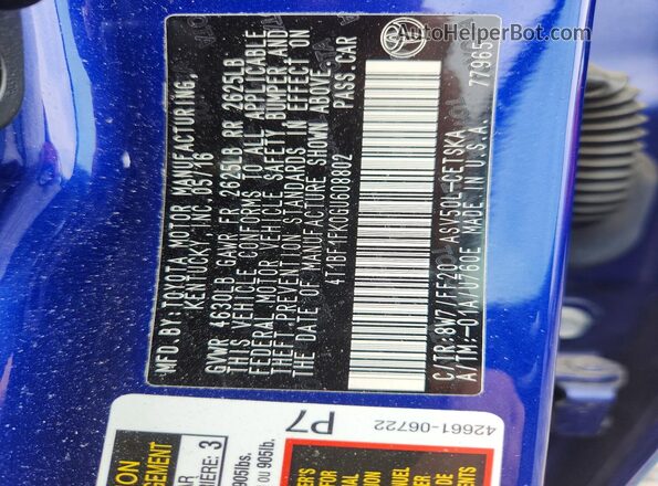 4T1BF1FK0GU608802 2016 TOYOTA CAMRY Blue ძრავის განყოფილების ხედი
