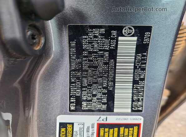 4T1BF1FK0HU720694 2017 TOYOTA CAMRY Charcoal Engine compartment view